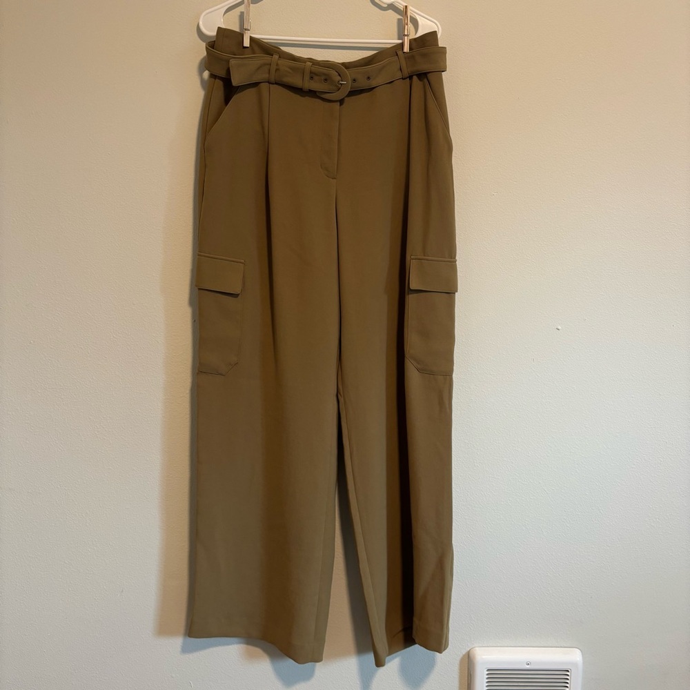 Express High Rise Wide Leg Cargo Trouser Chartreuse Green Size 12